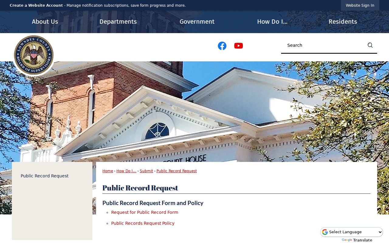 Lowndes County public record request page