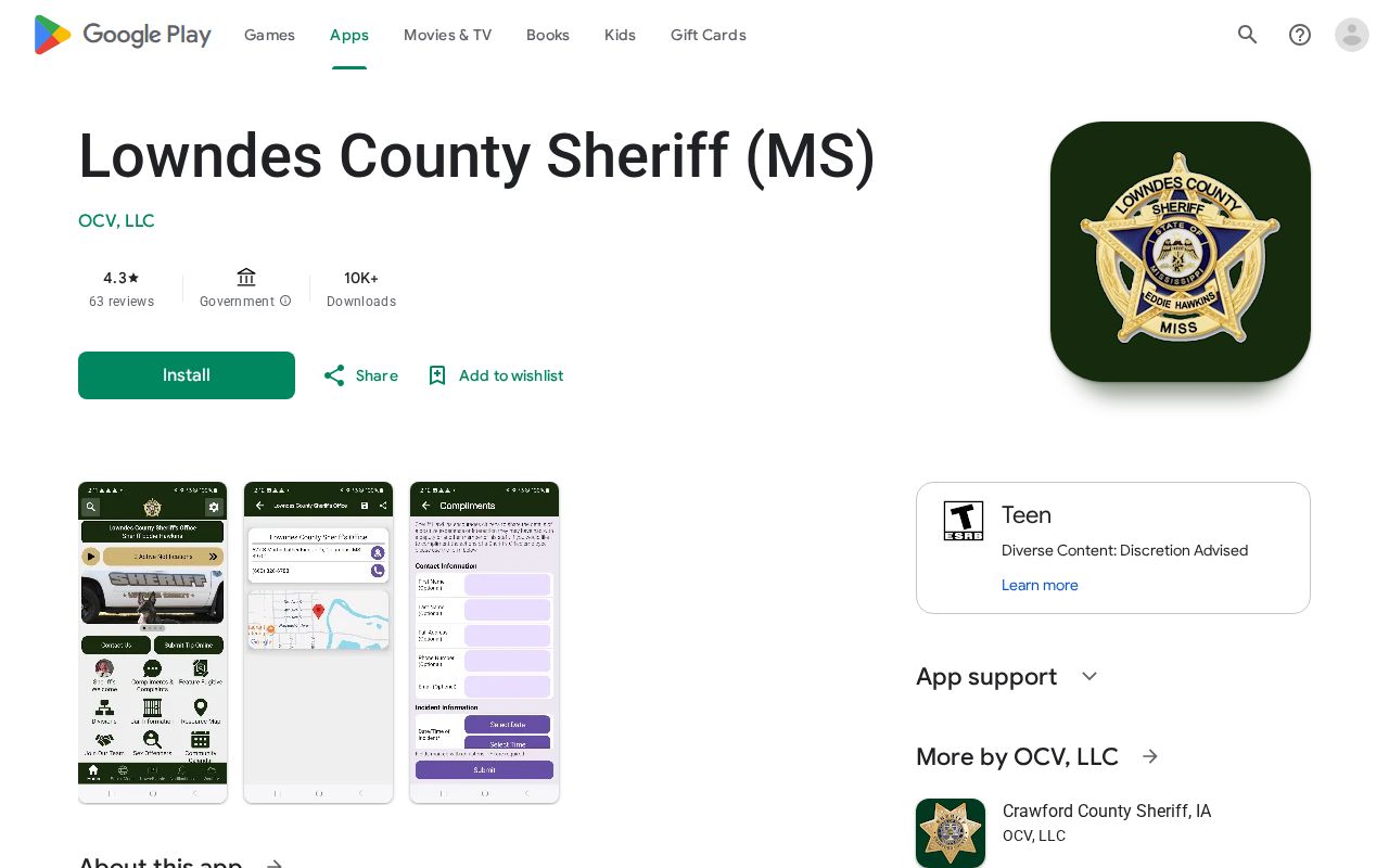 Lowndes County Sheriff branded app feature listing