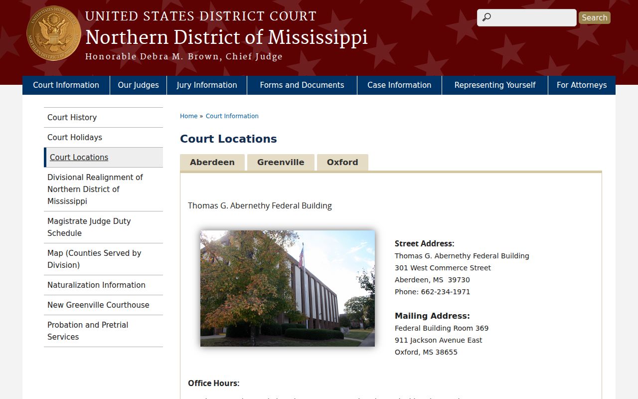 Northern District of Mississippi Aberdeen Division court information